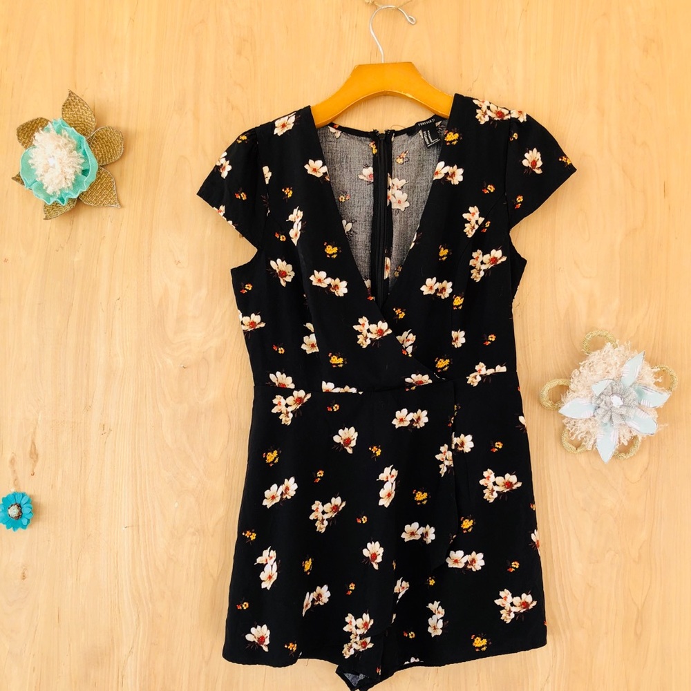 A black floral romper
